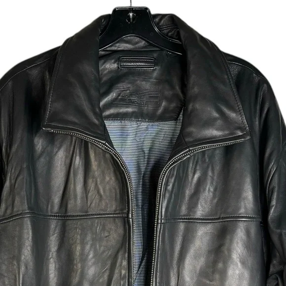 New Black Lambskin Leather Lined Jacket Zip Front 5 Pockets Hip Length Car Coat